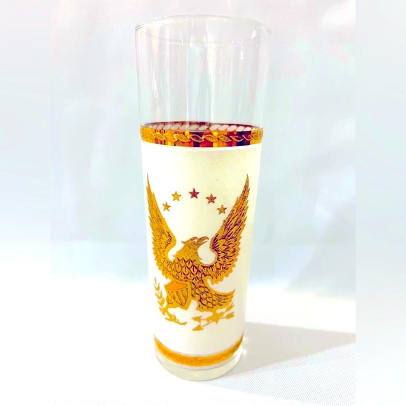 6 PC Bicentennial Eagle Tom Collins GOLD HAND PAINTED Glasses Set